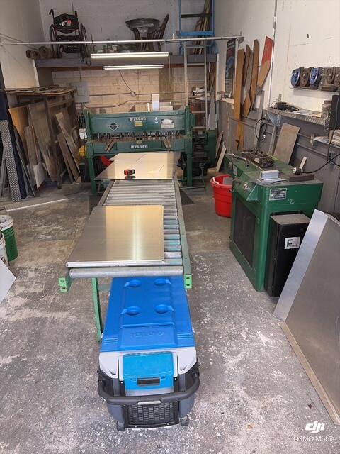 New Wave Fabrications, 625 Industrial Ave, Boynton Beach: squaring shear and Yale forklift